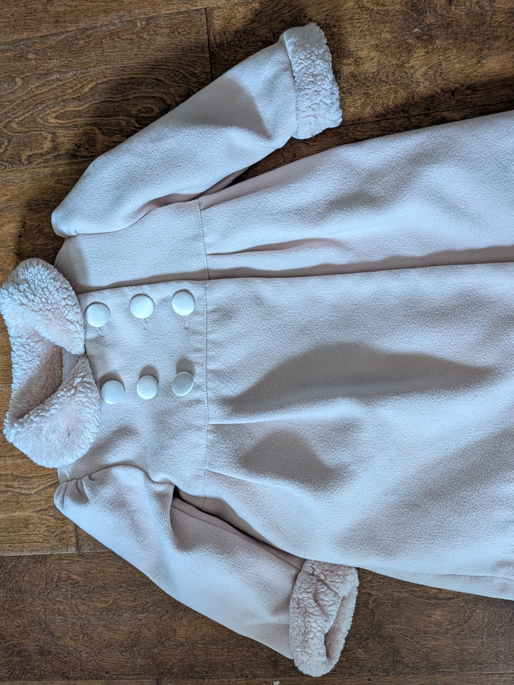 Camilla Pale Pink Pea Coat with Faux-Fur Trim